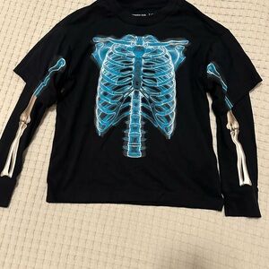 Abercrombie Kids Black Shirt with Blue Skeleton Design